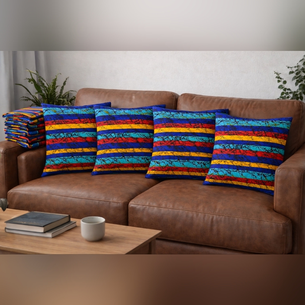 Set of 4 African Print Pillow Covers 18x18